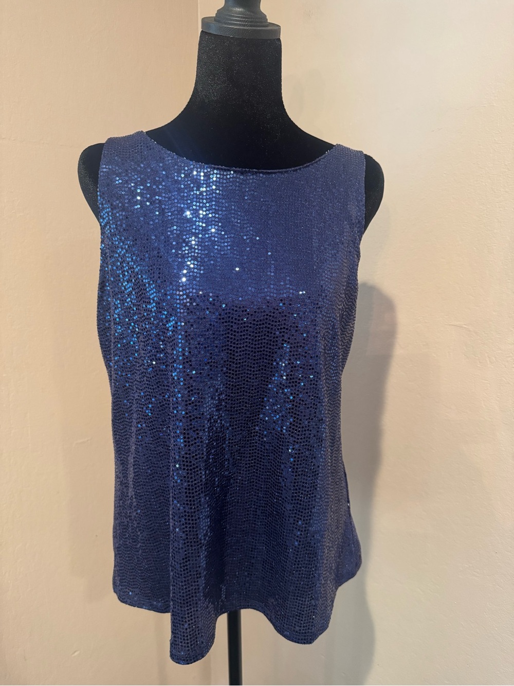 MSK Midnight Blue Sequin Sleeveless Tank/Camisole with Back Slit and Peek Hole